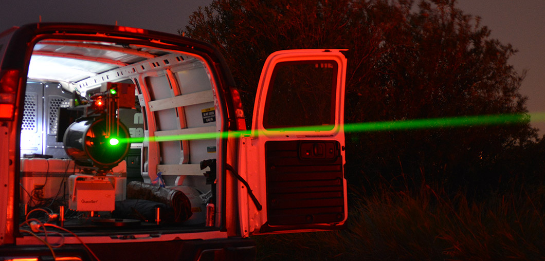 Green laser beam from lidar in van